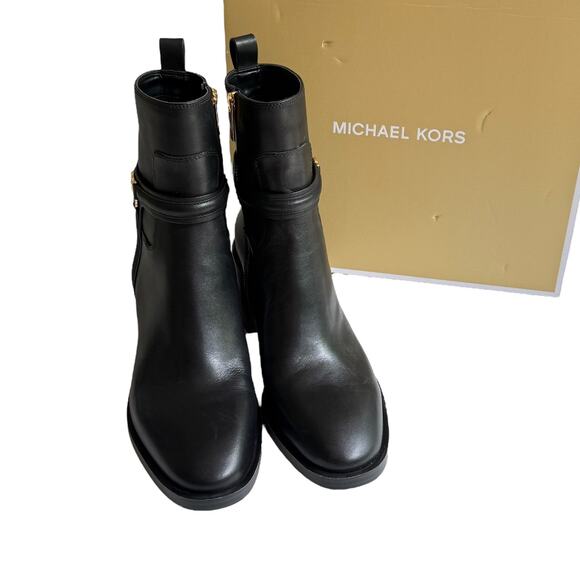NEW Michael Kors Bombe Leather ANKLE BOOT Mindy Black Womens 10 Zip Shoe In Box - Picture 7 of 13